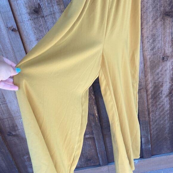 Mustard Seed Yellow Goldenrod V-neck Popover Tie Front Wide Leg Jumpsuit - Picture 3 of 11